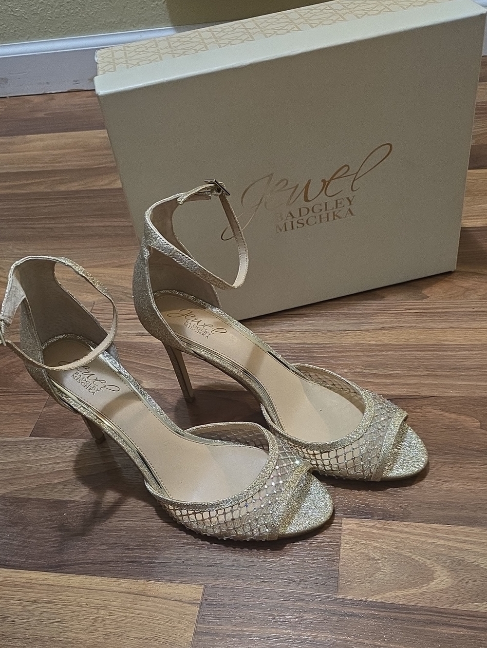 Badgley Mischka Shimmery Gold Open-Toe Ankle-Strap Heels